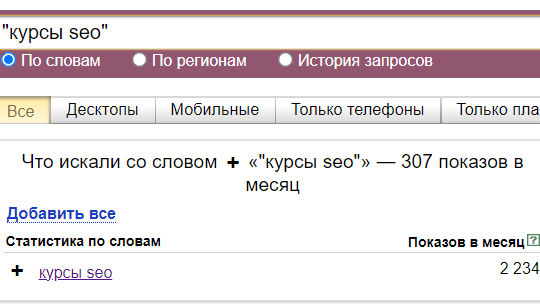Пример точной частотности фразы